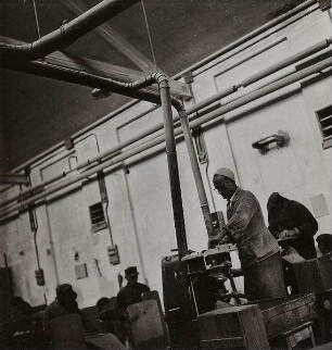 Arbeiter bei der Holzverarbeitung mit Maschinen