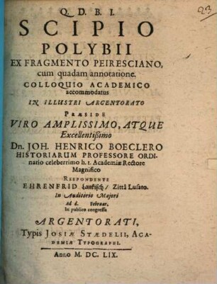 Scipio Polybii : Ex Fragmento Peiresciano, cum quadam annotatione