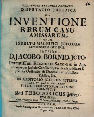 Disputatio Juridica De Inventione Rerum Casu Amissarum : Disp. XII