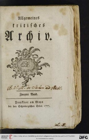 2: Allgemeines kritisches Archiv