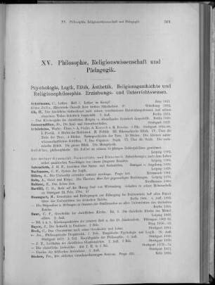 XV. Philosophie, Religionswissenschaft und Pädagogik.