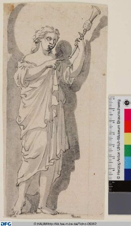 Stehende weibliche Figur, eine Trompete haltend