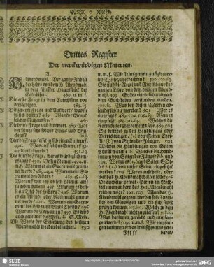 Drittes Register Der merckwürdigen Materien