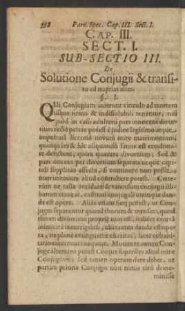[...] Sub-Sectio III. De Solutione Conjugii & transitu ad nuptias alias.