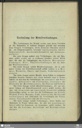Eintheilung der Metallverbindungen