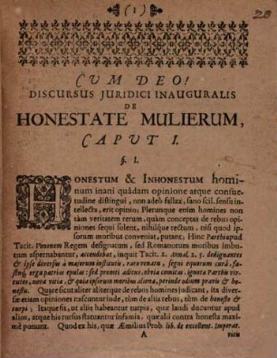 Discursus inaug. de honestate mulierum