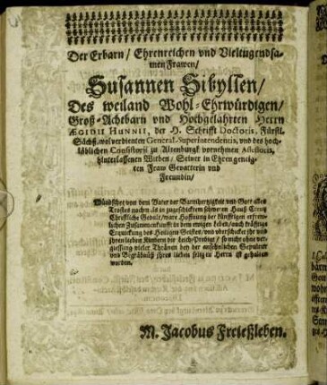 Der Erbarn/ [...] Frawen/ Susannen Sibyllen/ [...] Freundin/ [...]