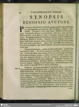 Synopsis Bensonio Auctore