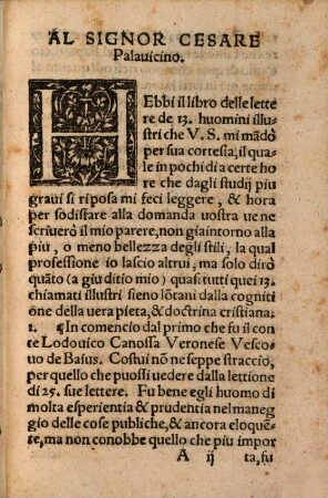 Giudicio sopra le lettere di 13 huomini illustri publicate da M. Dionigi Atanagi & stampate in Venetia nell'anno 1554 : Vedranci nella seguente facciata i nomi di chi è occorso far mentione