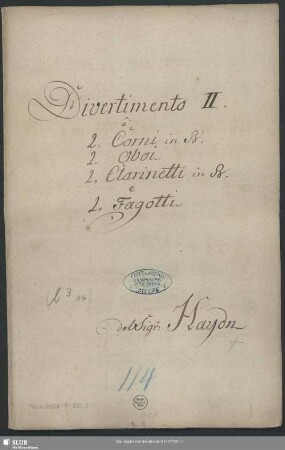 Divertimentos - Mus.3356-P-520,2 : winds - B|b; Hob II:42