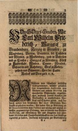 Hoch-Fürstl. Brandenburg-Onolzbachische Auctions-Ordnung : d.d. 25. Januarii A. 1740.