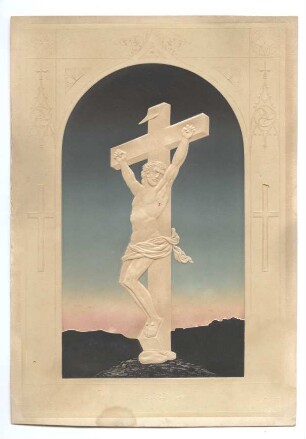 kleines Andachtsbild mit Darstellung Jesu am Kreuz hängend, mit (kleines Andachtsbild)