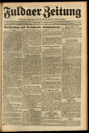 Erste Ausgabe vom Donnerstag, den 13. Oktober 1921.