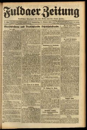 Erste Ausgabe vom Donnerstag, den 13. Oktober 1921.