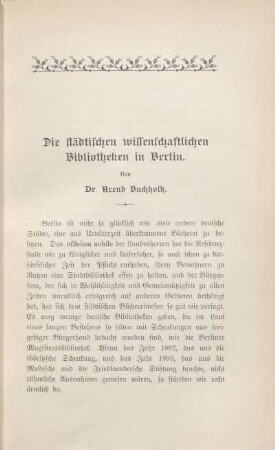 Die städtischen wissenschaftlichen Bibliotheken in Berlin