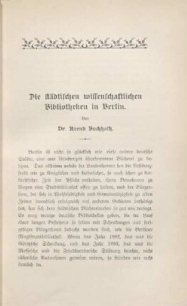 Die städtischen wissenschaftlichen Bibliotheken in Berlin