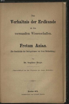 Das Verhältnis der Erdkunde zu den verwandten Wissenschaften