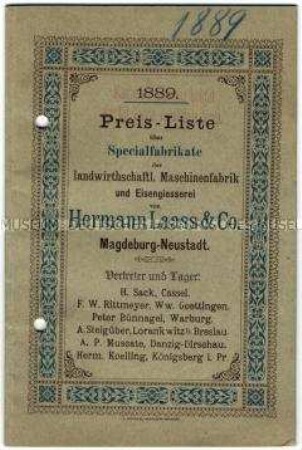 Preisliste über landwirtschaftliche Maschinen