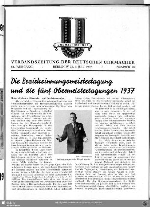 Die Bezirksinnungsmeistertagung und die fünf Obermeistertagungen 1937