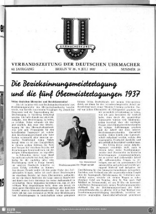 Die Bezirksinnungsmeistertagung und die fünf Obermeistertagungen 1937