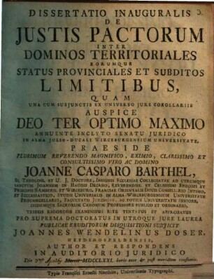 Dissertatio Inauguralis De Justis Pactorum Inter Dominos Territoriales Eorumque Status Provinciales Et Subditos Limitibus