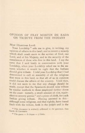 Opinion of Fray Martin de Rada on tribute from the Indians