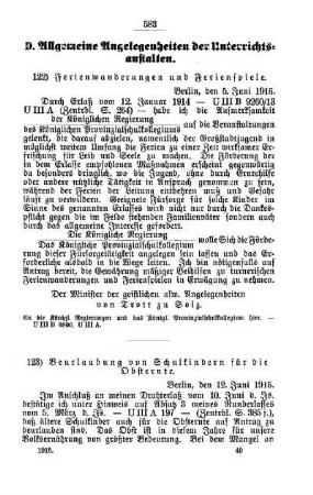 Beurlaubung von Schulkindern für die Obsternte : [D. Allgemeine Angelegenheiten der Unterrichtsanstalten]