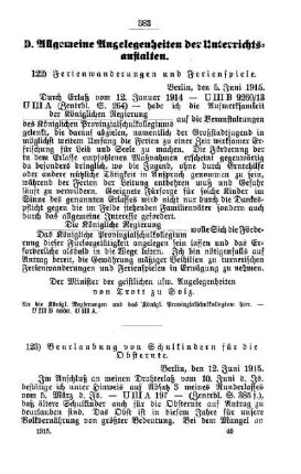 Beurlaubung von Schulkindern für die Obsternte : [D. Allgemeine Angelegenheiten der Unterrichtsanstalten]
