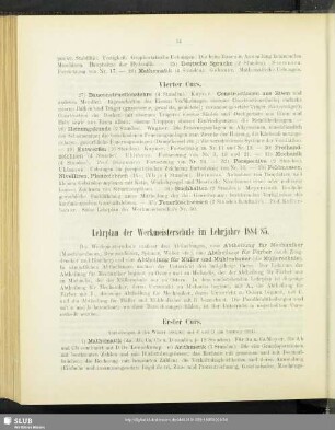 Lehrplan der Werkmeisterschule im Lehrjahre 1884/85