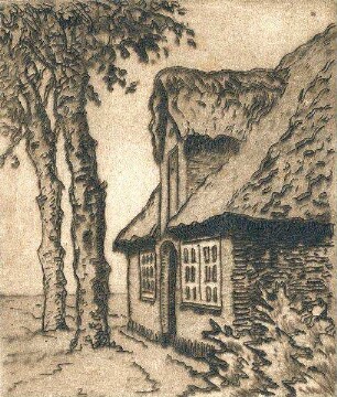 Friesenhaus mit zwei Bäumen