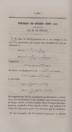 Remarques sur quelques séries.