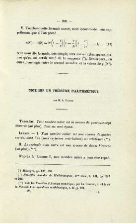 Notes sur un théorème d´artihmétique.