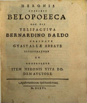 Heronis Ctesibii Belopoeeca