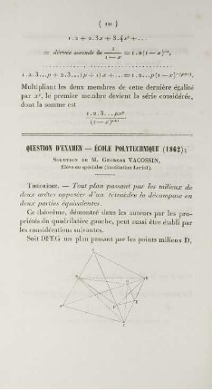 Question d'examen - École Polytechnique (1862).