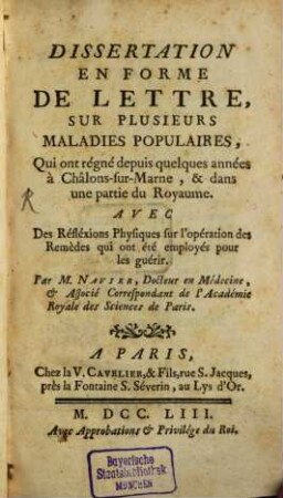 Dissertation en forme de lettre sur plusieurs maladies populaires