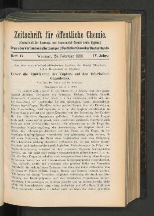 Ueber die Einwirkung des Kupfers auf den thierischen Organismus.