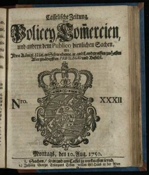 Nro. XXXII, Montags, den 10. Aug. 1750