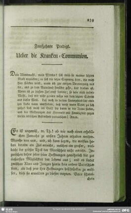 Fünfzehnte Predigt. Ueber die Kranken-Communion