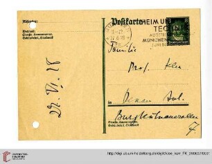 Familienkorrespondenz Klee: Postkarte von Felix Klee an Lily Klee und Paul Klee
