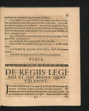De Regiis Legibus Et Qui Reges Quas Tulerint.