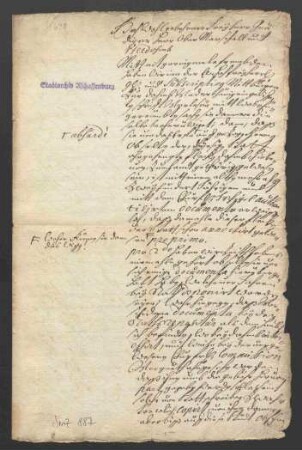 Schreiben an den Vizedom zu Aschaffenburg vom Jahr 1678 über verschiedene Punkte das Verhältnis zwischen der Stadt Aschaffenburg und der Gemeinde Damm betreffend