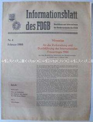 Informationsblatt des FDGB zur Vorbereitung des Internationalen Frauentages 1966