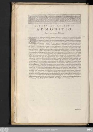 Altera Ad Lectorem Admonitio, Super hac iterata Editione.
