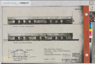 Neubau der Versandhalle Bahnhof Altena: Ansichten, Querschnitt, M. 1:100 Stnr.: 51, Hga, Sknr.: 1, Fanr.: 1