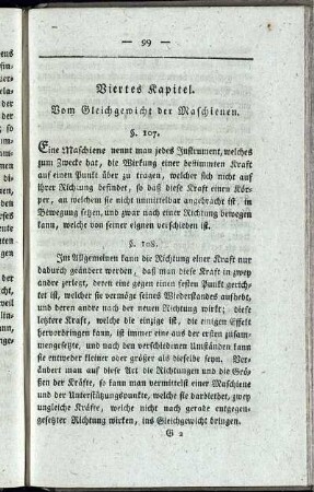 Viertes und Fünftes Kapitel. Vom Gleichgewichte der Kräfte. Vom Gleichgewichte auf der schiefen Ebene.