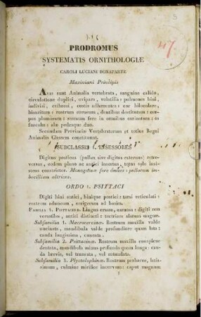 Prodromus Systematis Ornithologiæ