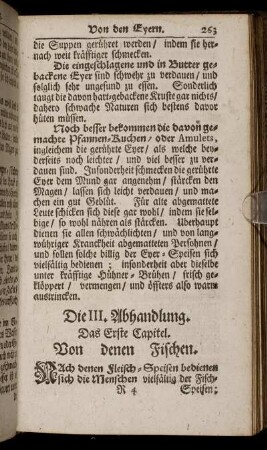 Die III. Abhandlung. [Von den Fischen insgemein und insonderheit.]