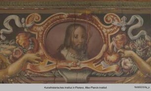 Innendekoration : Medaillons mit Porträts von Raffael, Michelangelo, Leonardo da Vinci und Andrea del Sarto