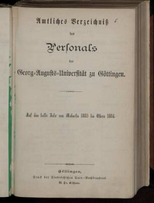 WS 1883/84: Personal-Bestand der Georg-Augusts-Universität zu Göttingen