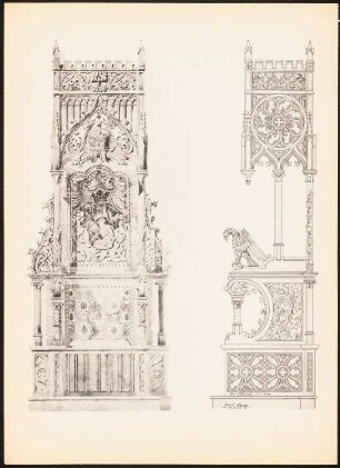 Chorstuhl: Rückansicht, Seitenansicht (aus: Drucke von Seminararbeiten der Königlich Technischen Hochschule Berlin, Bd. II)